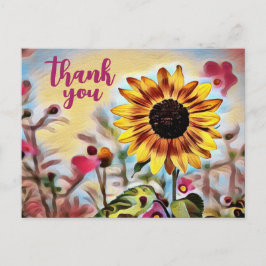 Hübsche Gelbe Sonnenblumen und rosa Blume Danke Postkarte