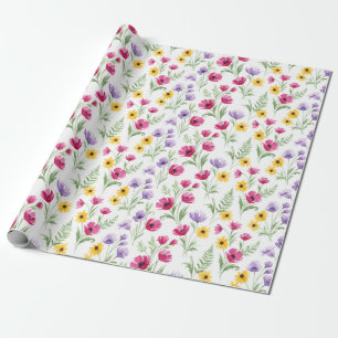 Hübsche gelbe, violette, rosa florale Wasserfarbe Geschenkpapier