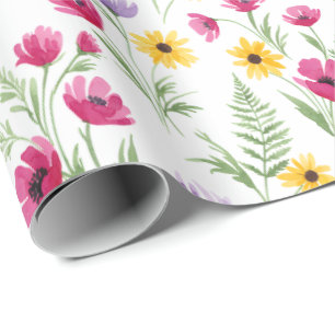 Hübsche gelbe, violette, rosa florale Wasserfarbe Geschenkpapier