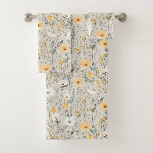 Hübsche gelbe weiße Blumen Badhandtuch Set