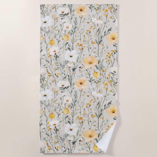 Hübsche gelbe weiße Blumen   Strandtuch (Vorderseite)