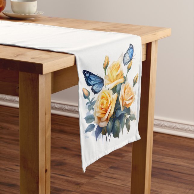 HÜBSCHE GELBROSEN UND BLAUE SCHALTFLÄCHEN GROßER TISCHLÄUFER (Beispiel)