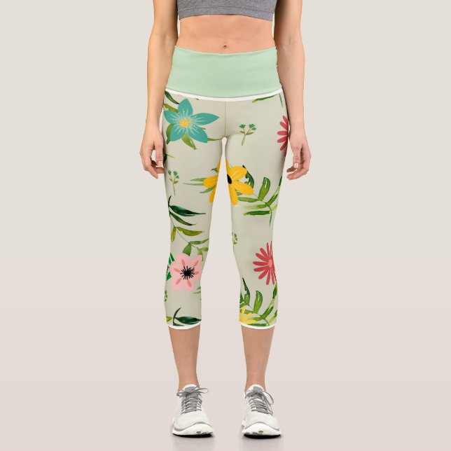 Hübsche gemischte Blume und Farben Capri Leggings (Vorderseite)