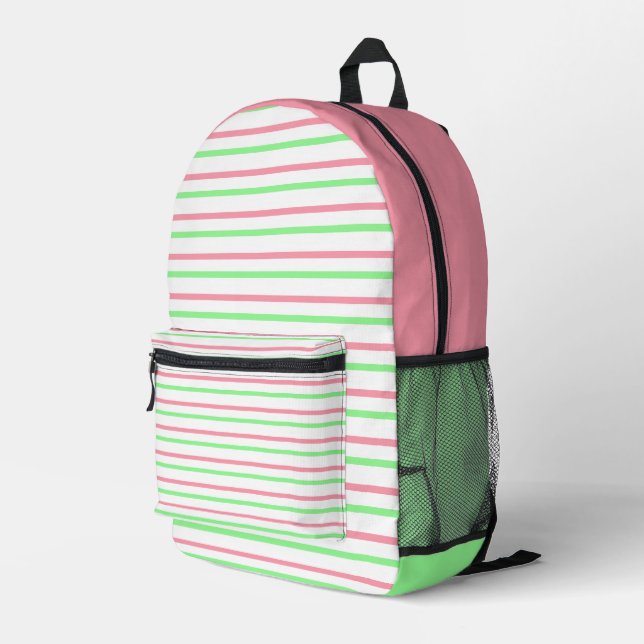 Hübsche geometrische Streifen rosa weiß Bedruckter Rucksack (Rückseitige Ecke Rechts)