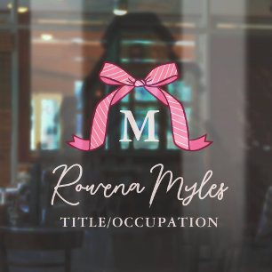 Hübsche gestreifte rosa Schleife Monogramm Name in Fensteraufkleber