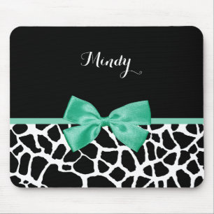 Hübsche Giraffe drucken Minze grün mit Namen Mousepad