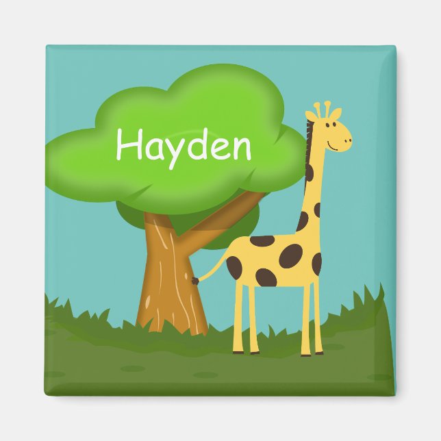 Hübsche Giraffe und Baum Kunst Personalisiert Farb Magnet (Vorne)