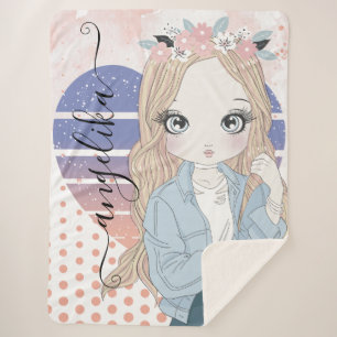 Hübsche Girl Blush Blume Herz und Polka Dosen Sherpadecke