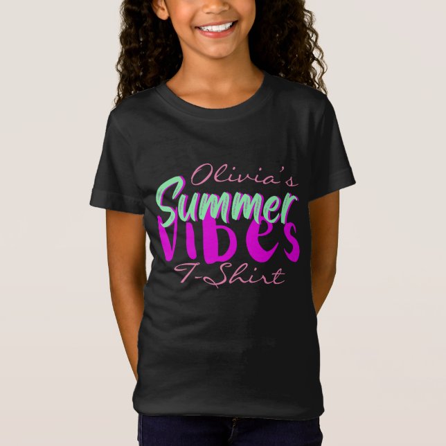 Hübsche Girl's Text Summer Vibes T-Shirt (Vorderseite)