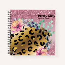 Hübsche Girly Animal Print Gold Glitzer Gezeichnet Notizbuch