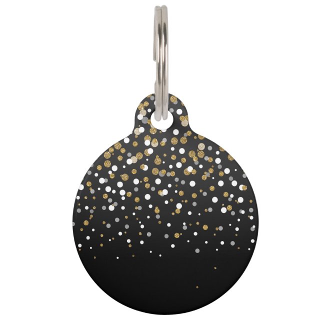 Hübsche Girly Gold Glitzer Dots Illustration Tiernamensmarke (Vorderseite)