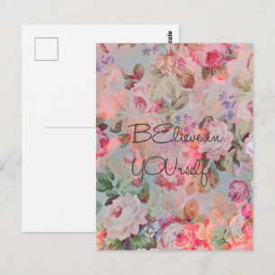 Hübsche „Glaub an DICHselbst“ Zitat Rosen floral Postkarte