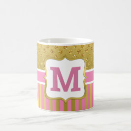 Hübsche Gold-Glitzer-Punkte und rosa Streifen Kaffeetasse