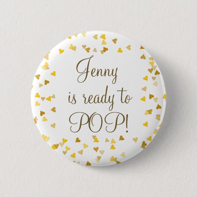 Hübsche Gold Liebe Herz bereit für Pop Kinderdusch Button (Vorderseite)