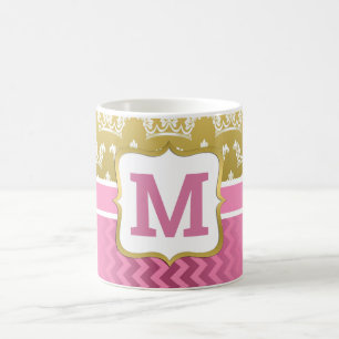 Hübsche goldene Prinzessinnenkronen und rosa Chevr Kaffeetasse