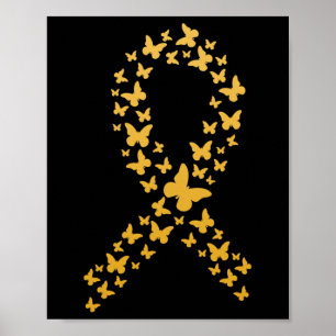 Hübsche goldene Schmetterlinge Band Kinderkrebs be Poster