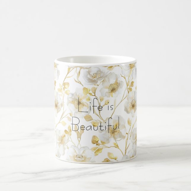 Hübsche Goldweiße Blumen Kaffeetasse (Mittel)