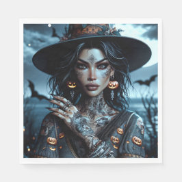 Hübsche Gotische Hexe mit Tattoos-Halloween-Party Serviette