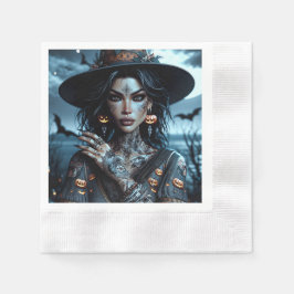 Hübsche Gotische Hexe mit Tattoos-Halloween-Party Serviette
