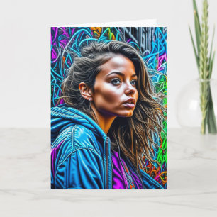 Hübsche Graffiti Street Art Colorful Woman Blank Karte
