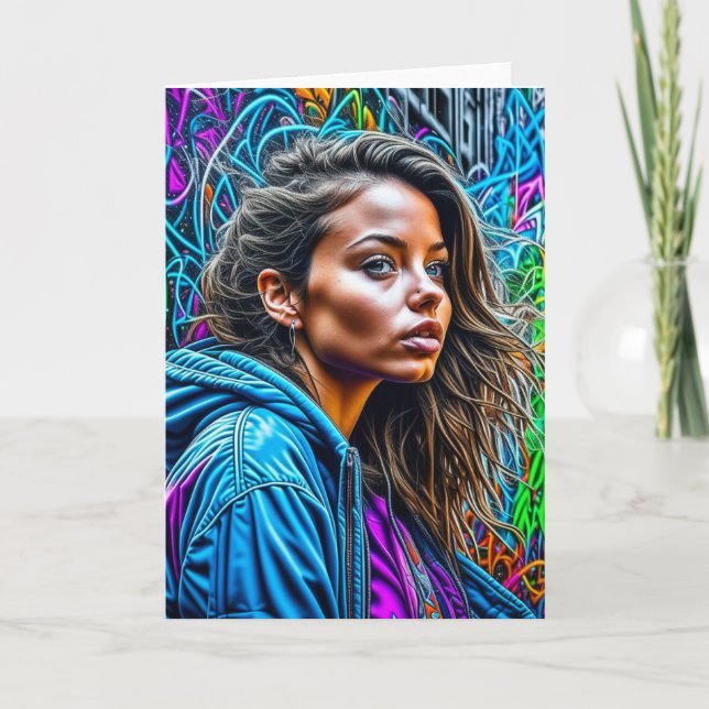 Hübsche Graffiti Street Art Colorful Woman Blank Karte (Vorderseite)