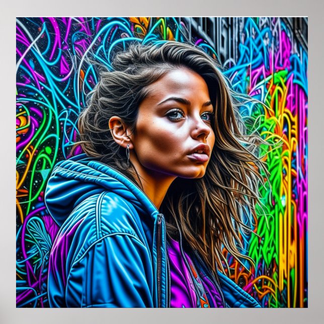 Hübsche Graffiti Street Art Colorful Woman Blank Poster (Vorne)