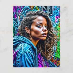 Hübsche Graffiti Street Art Colorful Woman Blank Postkarte