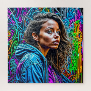 Hübsche Graffiti Street Art Colorful Woman Puzzle