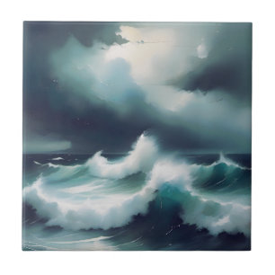 Hübsche graue Blaue Ozeanwellen-Aquarellmalerei Fliese