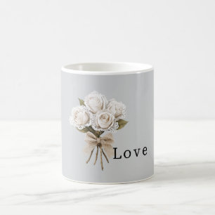 Hübsche graue Kunstspitze weiße Rosen floral Kaffeetasse