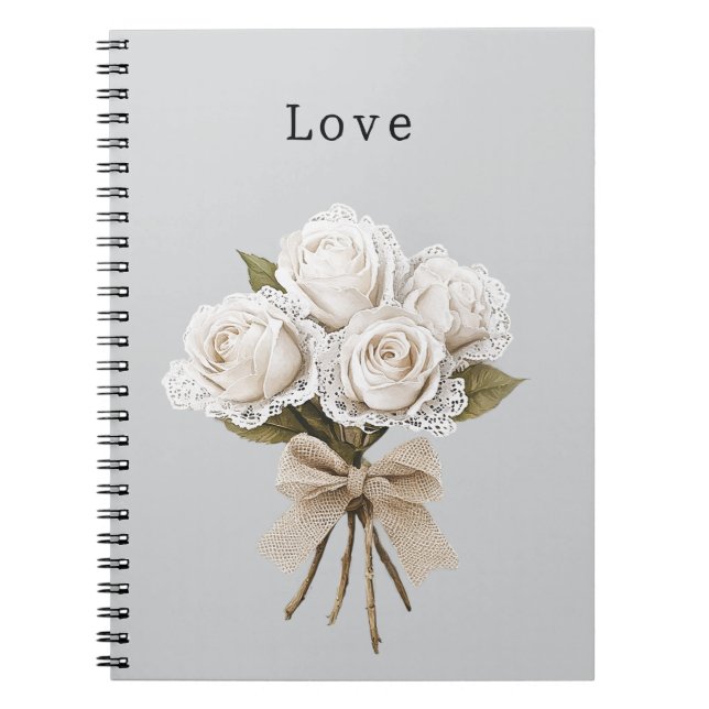Hübsche graue Kunstspitze weiße Rosen floral Notizblock (Vorderseite)