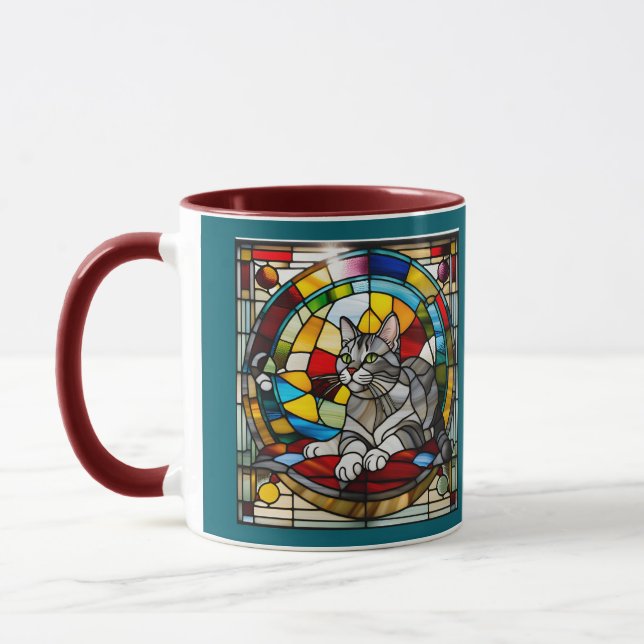Hübsche Graue Tabby-Buntglas Tasse (Links)
