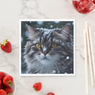 Hübsche graue Tabby Katze im Schneesturm Serviette