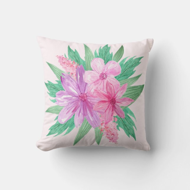Hübsche große rosa Blumengrün Pastel Girly Kissen (Vorderseite)