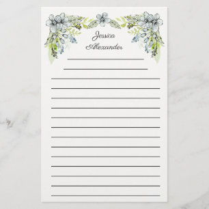 Hübsche grüne blaue handgezeichnete Blumen Name Briefpapier