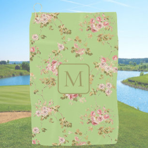 Hübsche grüne Blumen Damen-Monogramm Golfhandtuch