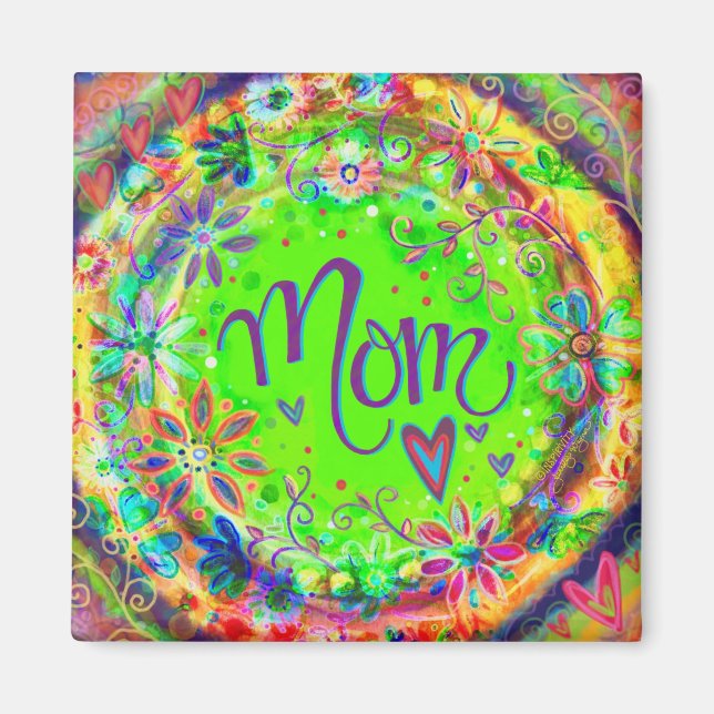 Hübsche grüne BoHo Whimsical Floral Fun Mama Magnet (Vorne)
