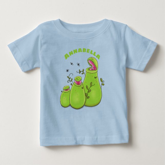 Hübsche grüne Fleischfresser-Pflanze Cartoon Baby T-shirt (Vorderseite)