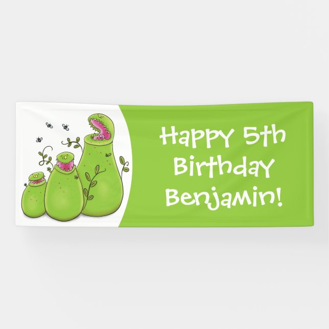 Hübsche grüne Fleischfresser-Pflanze Cartoon Banner (Horizontal)