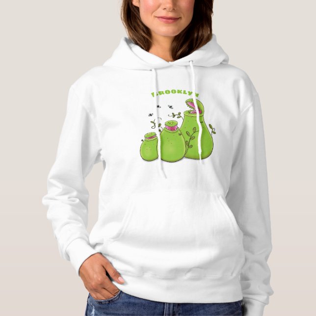 Hübsche grüne Fleischfresser-Pflanze Cartoon Hoodie (Vorderseite)