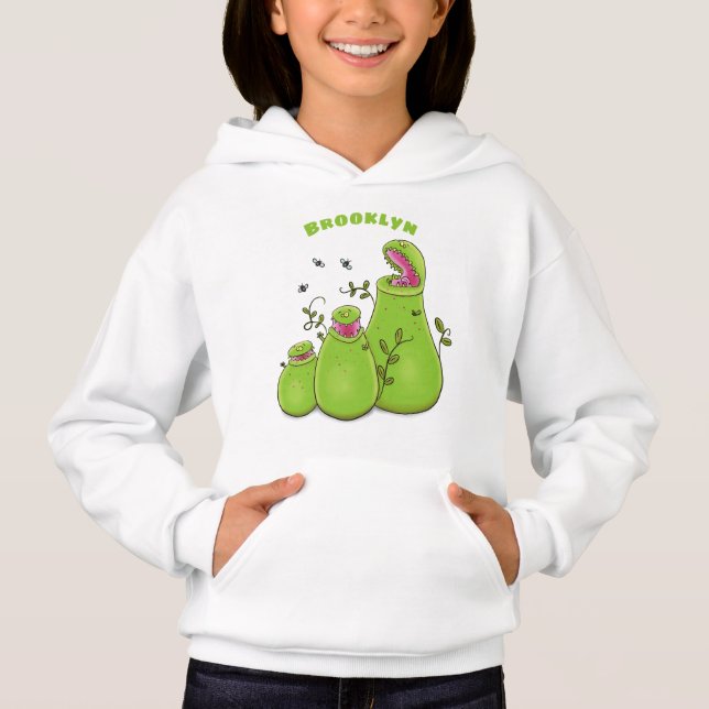 Hübsche grüne Fleischfresser-Pflanze Cartoon Hoodie (Vorderseite)