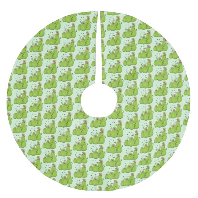 Hübsche grüne Fleischfresser-Pflanze Cartoon Polyester Weihnachtsbaumdecke (Vorderseite)