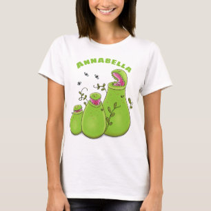 Hübsche grüne Fleischfresser-Pflanze Cartoon T-Shirt