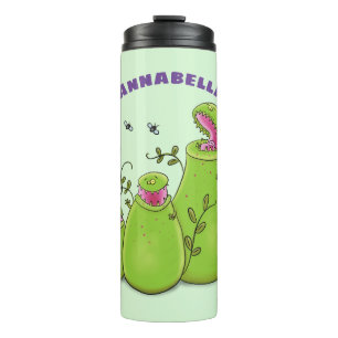 Hübsche grüne Fleischfresser-Pflanze Cartoon Thermosbecher
