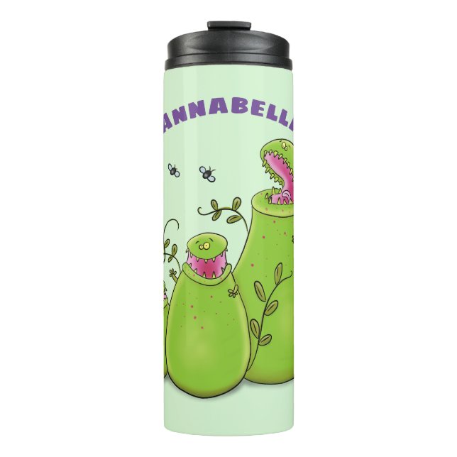 Hübsche grüne Fleischfresser-Pflanze Cartoon Thermosbecher (Vorderseite)