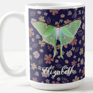 Hübsche Grüne Luna-Motte Floral Benutzername Kaffeetasse