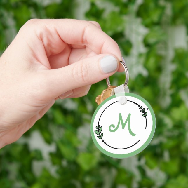 Hübsche grüne Mononogrammatik Schlüsselanhänger (Hand)