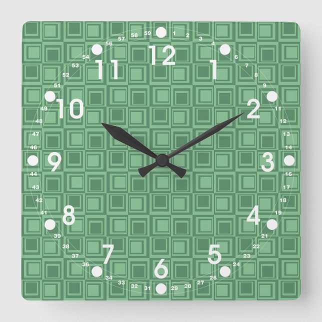 Hübsche Grüne Quadrate Retro Muster Geschenke Quadratische Wanduhr (Vorderseite)