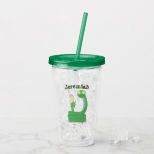 Hübsche grüne Schlange mit Maraca-Cartoon Acryltrinkbecher