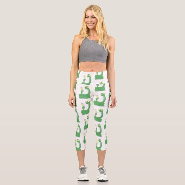 Hübsche grüne Schlange mit Maraca-Cartoon Capri Leggings (Vorderseite)